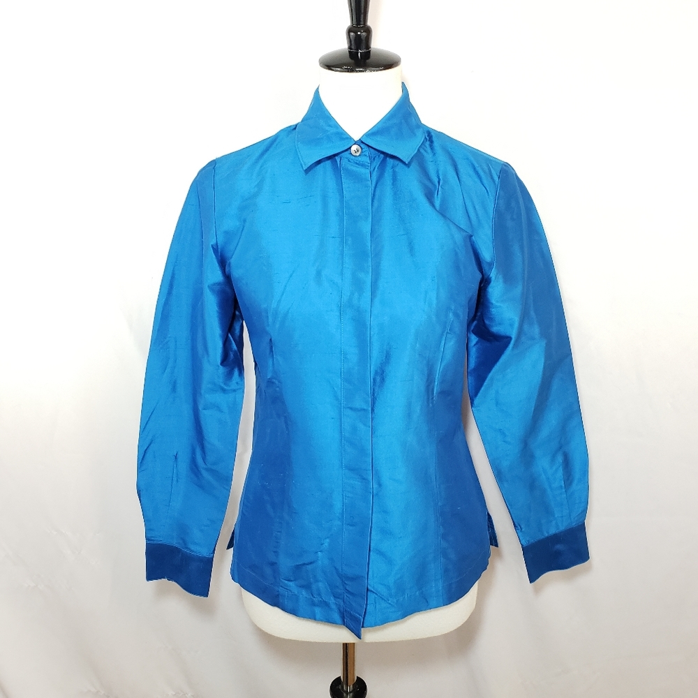 ♦️5/$20 Alfani Blue 100% Silk Button-up 6P